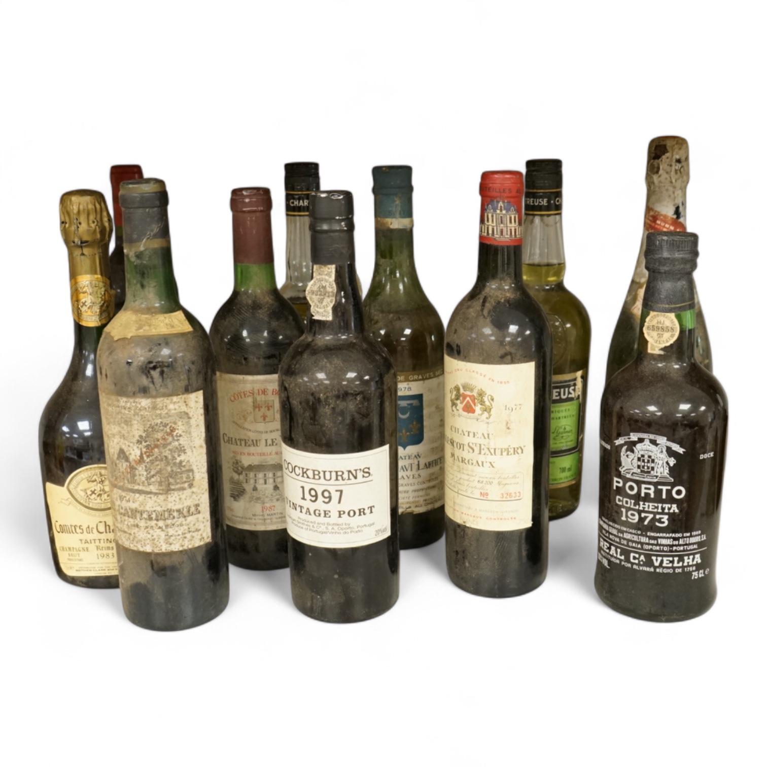 Eleven various bottles of port and wine to include; Cockburns 1997, Chateau Malescot St Exupéry Margaux, etc.